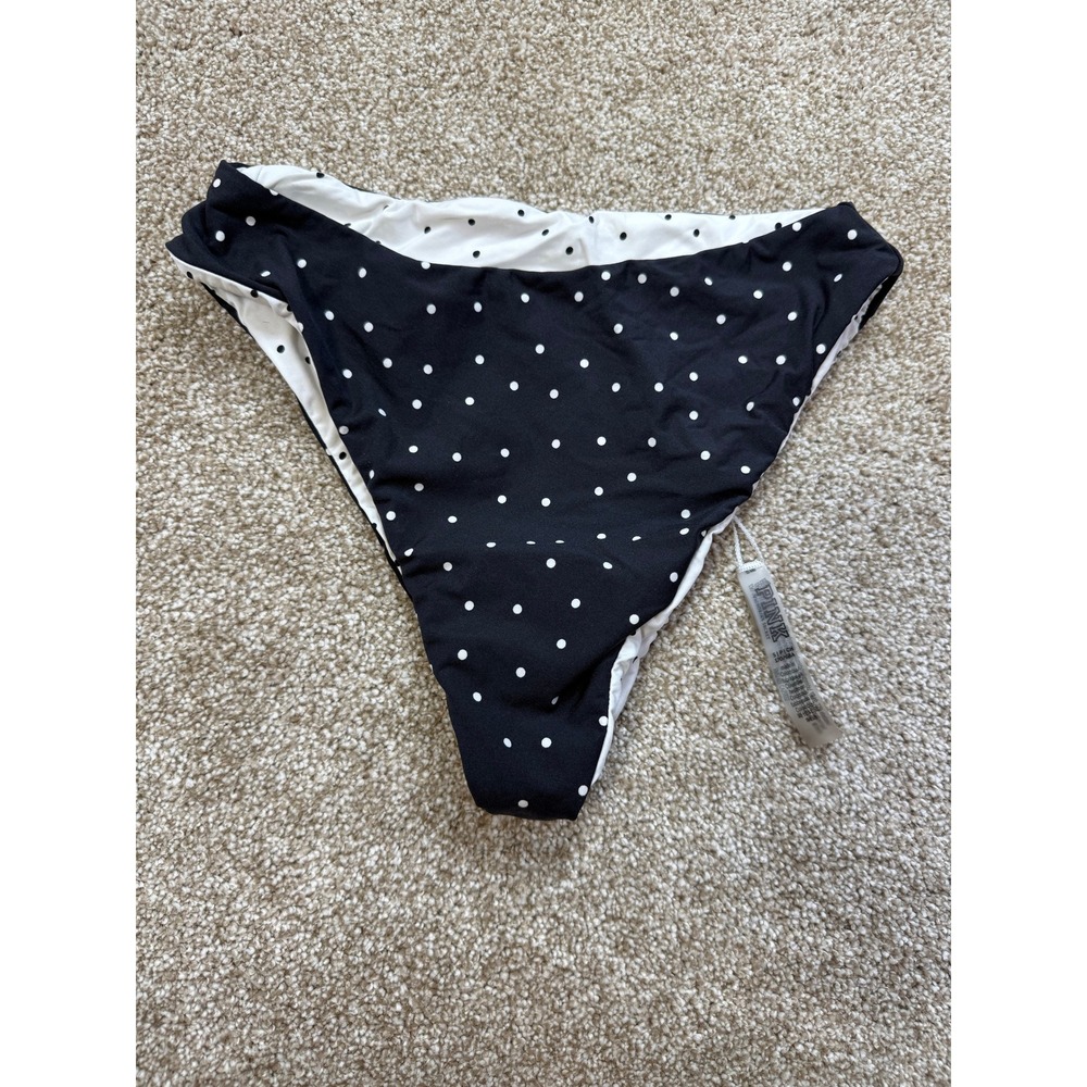 PINK Victoria's Secret Reversible Polka Dot Bikini Bottom Black White Small